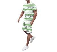 St Patricks Day Outfits Mens Funny Leprechaun Costume Clover T-Shirts Elastic Waist Shorts 2 Piece Suit Irish St Paddys Fancy Dress St.Paddy's Day T Shirt Irish Fancy Dress Costume