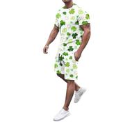 St Patricks Day Outfits Mens Funny Leprechaun Costume Clover T-Shirts Elastic Waist Shorts 2 Piece Suit Irish St Paddys Fancy Dress St.Paddy's Day T Shirt Irish Fancy Dress Costume