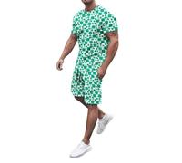 St Patricks Day Outfits Mens Funny Leprechaun Costume Clover T-Shirts Elastic Waist Shorts 2 Piece Suit Irish St Paddys Fancy Dress St.Paddy's Day T Shirt Irish Fancy Dress Costume