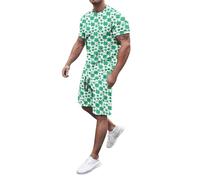 St Patricks Day Outfits Mens Funny Leprechaun Costume Clover T-Shirts Elastic Waist Shorts 2 Piece Suit Irish St Paddys Fancy Dress St.Paddy's Day T Shirt Irish Fancy Dress Costume