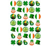 St Patrick's Day Party Pack - Edible Cupcake Toppers - Wafer or Icing - Irish Ireland Birthday Party Themed Celebration Cake Decorations for Cupcakes, Cookies, Brownies, Muffins & More!