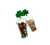 St. Patrick's Day Party Shamrock Hat Green Beard Beer Mug Oktoberfest Little Black Cat Earrings, Irish Festival Shamrock Acrylic Green Good Luck lovely Shamrock Horseshoe Earrings for Women, metal
