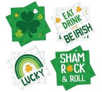 St Patricks Day Party Supplies 80 Count Disposable Cocktail Napkins Beverage Napkins Green Charm Lucky Clover for Irish Themed Party Happy St. Patrick's Day Decorations, 2 Styles Assorted, 5" x 5"