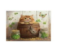 St.Patrick's Day Persians Cat Jigsaw Puzzles for Adults 1000 Piece, Rustic Fun Kitten Wooden Printed Puzzles, Farmhouse Pet Pattern Decorations for Home Entertainment