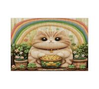 St.Patrick's Day Persians Cat Jigsaw Puzzles for Adults 300 Piece, Knitting Kitten Wooden Printed Puzzles, Country Pet Pattern Decor for Home Entertainment
