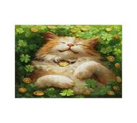 St.Patrick's Day Persians Cat Jigsaw Puzzles for Adults 300 Piece, Shamrock Kitten Wooden Printed Puzzles, Clover Pet Pattern Decorations for Entertainment Party