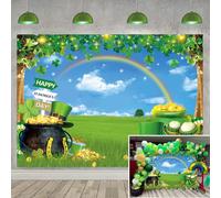 St. Patrick's Day Photography Backdrop Spring Lucky Irish Green Shamrock Golden Coins Rainbow Background Irish Luck Day Festival Celebration Party Decor Supplies (6X4FT(70 x 40 inch))