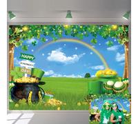 St. Patrick's Day Photography Backdrop Spring Lucky Irish Green Shamrock Golden Coins Rainbow Background Irish Luck Day Festival Celebration Party Decor Supplies (7X5FT(82 x 59 inch))