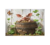 St.Patrick's Day Pig Jigsaw Puzzles for Adults 300 Piece, Rustic Fun Animal Wooden Printed Puzzles, Farmhouse Country Pattern Decorations for Home Entertainment