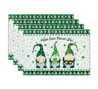 St Patricks Day Placemats Green Gnome Gold Coin Shamrock Placemats Set of 4 Buffalo Plaid Spring Holiday Linen Place Mats for Kitchen Dining Party Table Home Decoration Size 12x18 Inches