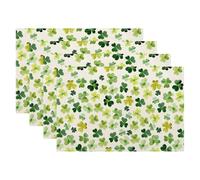 St Patricks Day Placemats Set of 4,Spring Sage Green Shamrocks Table Mats 12x18 Inch,Plant Flower Seasonal Heat-Resisting Non Slip Linen Burlap Place Mats for Kitchen Dining Table Decor