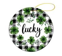 St. Patrick's Day Plaid Clovers with Word Lucky Christmas Tree Hanging Ornaments,2 Pieces, 7.2CM Round Double-Sided