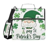 St. Patrick's Day Plaid Gnome My Day 1.5 Inch 3 Ringing Zip Up Binder with Shoulder Strap Laege Capacity Portfolio Binder for Middle Student