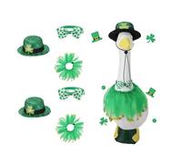 St. Patrick's Day Porch Goose Outfit 23"/17", Shamrock Hat Bow Tie Scarf Set, Easy-On Green Clothes for 17-23 Inch Lawn Goose, Outdoor Patio Yard Art Decoration (A-2pcs)