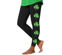 St Patricks Day Print Women's Yoga Pants Funny Shamrock Clover Plus Size Tights Full Length Cut Heart Graphic Stretchy High Waistband Running Pants