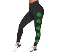 St Patricks Day Print Women's Yoga Pants Funny Shamrock Clover Plus Size Tights Full Length Cut Heart Graphic Stretchy High Waistband Running Pants