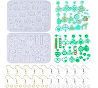 St. Patrick's Day Resin Earring Molds Kit with Earring Hook,Green Clover Resin Silicone Molds for Epoxy Pendant Dangle Drop Jewelry Necklace Keychains,DIY Valentine's Day Decorations