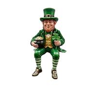 St. Patrick's Day Resin Figurine | Fun Leprechaun Statue with Gold Coin Jar and Clover, Green Irish Decor for Home, Car, Office, Party Tabletop Decoration