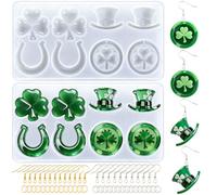 St Patricks Day Resin Molds Silicone, 2Pcs Shamrock Earring Silicone Mold Lucky Clover Horseshoe Hat Epoxy Casting Mould with 200 Earring Hook for Irish Festival Keychain Pendant Necklace Spring Party