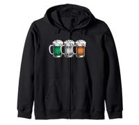 St. Patricks Day Retro Vintage Beer Glasses Irish Flag Zip Hoodie