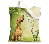 St Patricks Day Rhodesian Ridgebacks Dog Canvas Tote Bag for Shopping 13 * 15, Clover Gnomes Reusable Grocery Shoulder Bag for Women, Pet Painting Gift Decoration