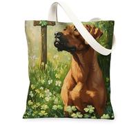 St Patricks Day Rhodesian Ridgebacks Dog Canvas Tote Bag for Shopping 13 * 15, Cross Clover Reusable Grocery Bag for Women, Pet Travel Painting Gift Decoration