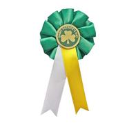 St Patricks Day Rosette Green 13cm Badge with Yellow/White Ribbon and Shamrock design