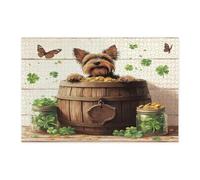St.Patrick's Day Scottish Terrier Dog Jigsaw Puzzles for Adults 1000 Piece, Rustic Fun Puppy Wooden Printed Puzzles, Farmhouse Pet Pattern Decorations for Home Entertainment