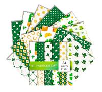 St. Patrick's Day Scrapbook Paper 24 Sheets 6x6 Inch Single Sided Green Shamrock Irish Theme for Junk Journaling Card Making Party Decor and Crafts (C)