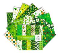 St. Patrick's Day Scrapbook Paper 24 Sheets 6x6 Inch Single Sided Green Shamrock Irish Theme for Junk Journaling Card Making Party Decor and Crafts (B)
