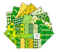 St. Patrick's Day Scrapbook Paper 24 Sheets 6x6 Inch Single Sided Green Shamrock Irish Theme for Junk Journaling Card Making Party Decor and Crafts (D)