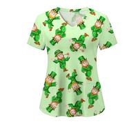 St. Patrick's Day Scrubs Top Uniform Workwear Holiday Cat Grooming Doctors Hospital with Pockets St Patricks Day Womens Scrub Top Beauty Tunic Costumes Dog Grooming Workwear Cat Grooming with Pockets