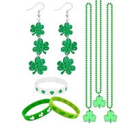 St Patrick's Day Shamrock Accessories for Women St Patricks Day Earrings Necklaces Irish Bracelets Set Shamrock Saint Patricks Parade Throw Party Favors Decorations Jewelry Gifts Green