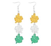 St Patrick's Day Shamrock Dangle Earring, 3 Colors Glitter Clover Drop Earrings Irish Style Lucky Acrylic Holiday Jewelry Accessories Gift for Women Girls