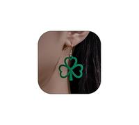 St. Patrick's Day Shamrock Earrings for Women Glitter Shamrock Dangle Earrings Hollow Gold Green Clover Earring for Irish Festivals Charm Saint Patrick's Day Earring for Women, L, Metal, No Gemstone