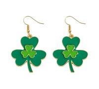 St Patrick's Day Shamrock Earrings for Women, Green Enamel Clover Drop Dangle Earrings Lucky Irish Festival Jewelry