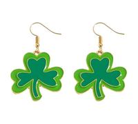 St Patrick's Day Shamrock Earrings for Women, Two-Tone Green Enamel Clover Drop Dangle Earrings Lucky Irish Festival Jewelry