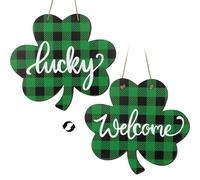 St. Patrick's Day Shamrock Hanging Sign Double-Sided Lucky Welcome Wooden Irish Green Door Hanging Sign Plaque Decorations for St. Patrick's Day Wall Decorations Party Favors
