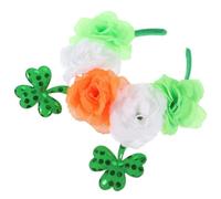 St Patrick's Day Shamrock Headband with Five Roses, Irish Party Hair Decor | Iron, Cloth and Plastic Construction, Bright Colours, Festive Photo Prop, Costume Enthusiasts and Pub Celebrations