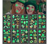 St Patricks Day Shamrock Tattoos - Glow In The Dark St Patricks Day Temporary Tattoos Luminous Fake Temp Stickers Saint Pattys Lucky Irish Tattoos Birthday Party Accessories Decorations Favors