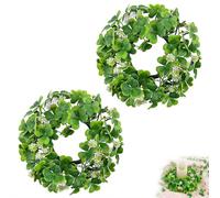 St Patrick's Day Shamrocks Candle Ring Wreaths Artificial Green Shamrock Candle Ring Lucky Irish Berry Clover Candle Holder Wreath for Table Centerpieces Home Door Chair Decoration