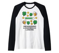 St Patricks Day Shenanigans & Shamrocks Loading Pixel Art Raglan Baseball Tee