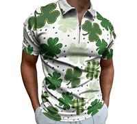 St. Patrick's Day Shirt for Men,Fashion 3D Clover Print Polo Shirt Mens Lapel Collar 1/4 Zip up Short Sleeve T Shirt Men Casual Baggy Blouse Tops St Patricks Day Irish Lucky Shamrock T-Shirt