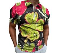 St. Patrick's Day Shirt for Men,Fashion 3D Clover Print Polo Shirt Mens Lapel Collar 1/4 Zip up Short Sleeve T Shirt Men Casual Baggy Blouse Tops St Patricks Day Irish Lucky Shamrock T-Shirt