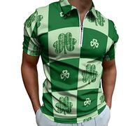 St. Patrick's Day Shirt for Men,Fashion 3D Clover Print Polo Shirt Mens Lapel Collar 1/4 Zip up Short Sleeve T Shirt Men Casual Baggy Blouse Tops St Patricks Day Irish Lucky Shamrock T-Shirt