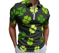 St. Patrick's Day Shirt for Men,Fashion 3D Clover Print Polo Shirt Mens Lapel Collar 1/4 Zip up Short Sleeve T Shirt Men Casual Baggy Blouse Tops St Patricks Day Irish Lucky Shamrock T-Shirt