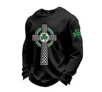 St. Patrick's Day Shirt for Men Funny Lucky Shamrock Irish Graphic Long Sleeve Basic Tee Shirts Casual Loose Tops Novelty Iriss Celtic Cross Knot Printed Crewneck Comfy Holiday Vacation Sweatshirt
