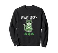 St Patricks Day Shirt Girls Feelin Lucky Cat Tee Sweatshirt