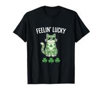 St Patricks Day Shirt Girls Feelin Lucky Cat Tee T-Shirt