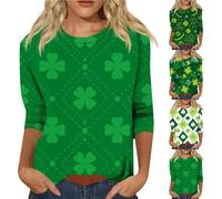St Patrick's Day Shirt Women 3/4 Sleeve Lucky Clover T-Shirt Saint Patrick's Shamrock Print Top Irish Celebration Tees March 17th Outfit St Paddy's Day Graphic Blouse,Light Green,S
